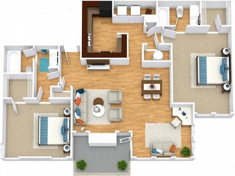 Floor plan for 2 beds, 2 baths, 1280 sqft