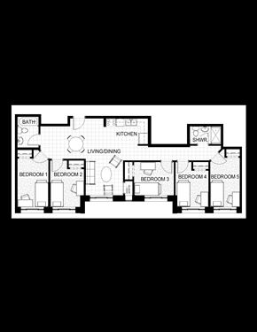 Waterloo apartment for rent - A black and white image of a floor plan for a house with five bedrooms.