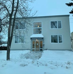 Winnipeg apartment for rent - the front of our building in the snow
