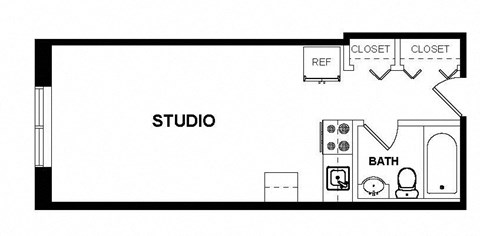 Floor plan for studio, 1 bath, 430 sqft