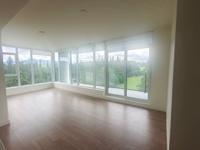 Coquitlam apartment for rent - an empty living room with wood floors and large windows