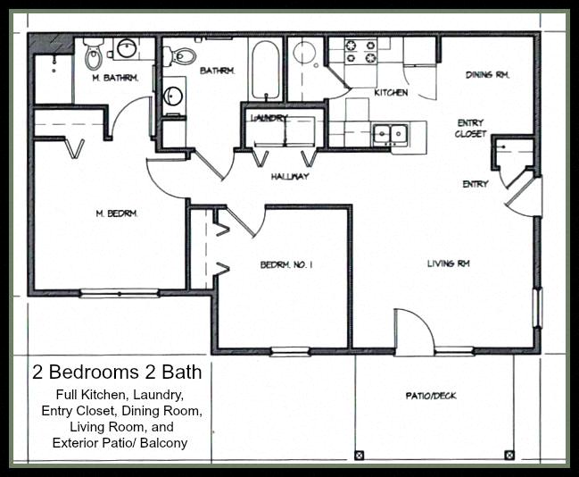 Floor plan for 2 beds, 2 baths, 892 sqft