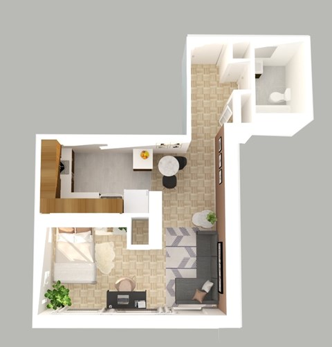 Floor plan for studio, 1 bath, 420 sqft