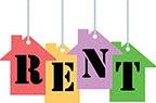 Riverside house for rent - a colorful house shaped sign with the word rent