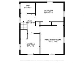 Glassport house for rent - A floor plan of a room with a bath, two bedrooms, and a hall.