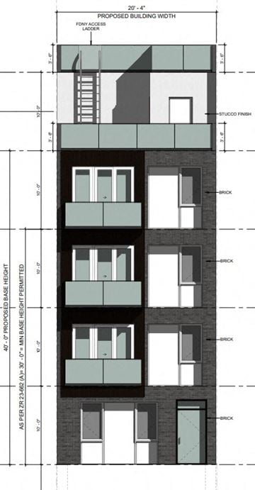 Brooklyn apartment for rent - a rendering of a tall building with windows and a building plan