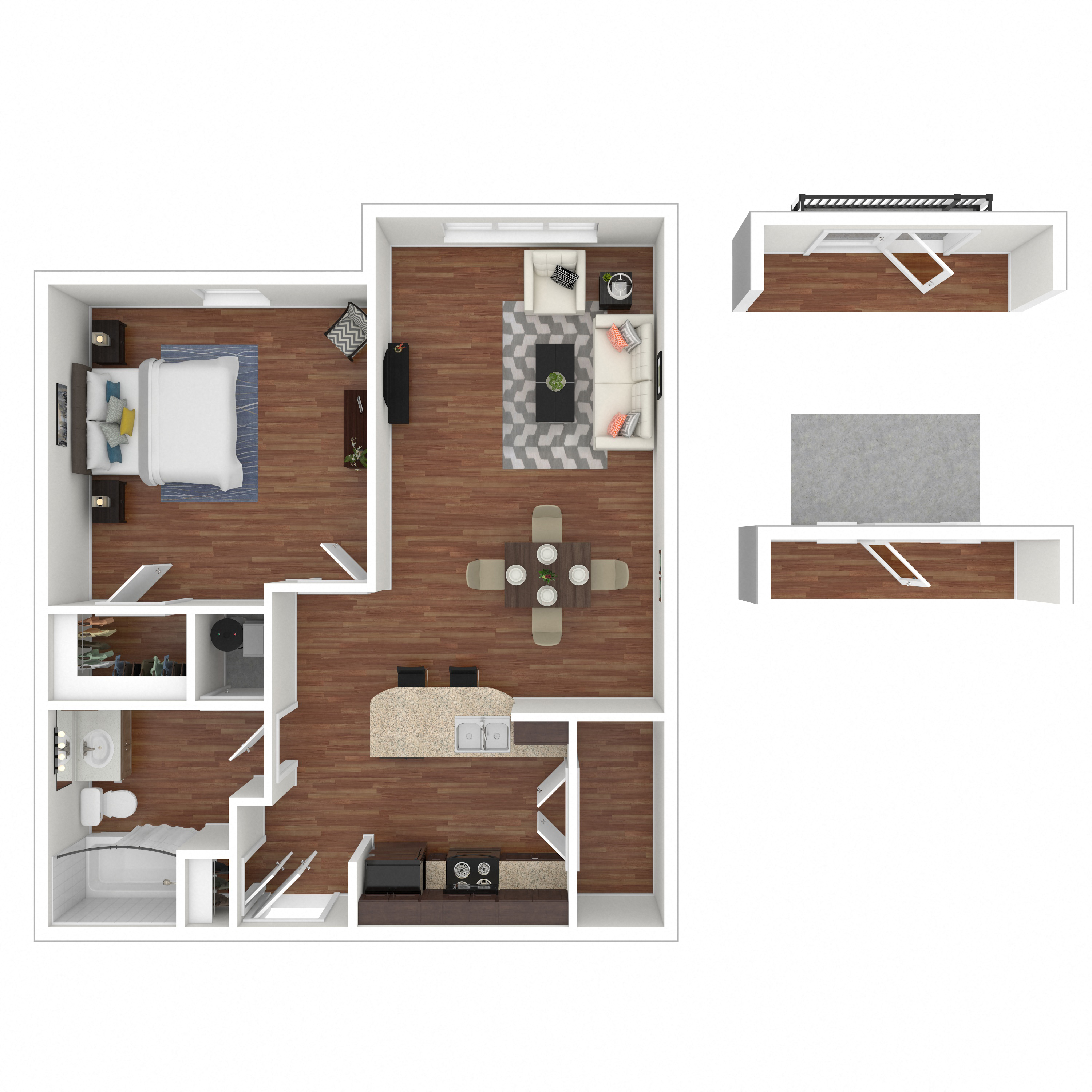 Floor plan for 1 bed, 1 bath, 750 sqft