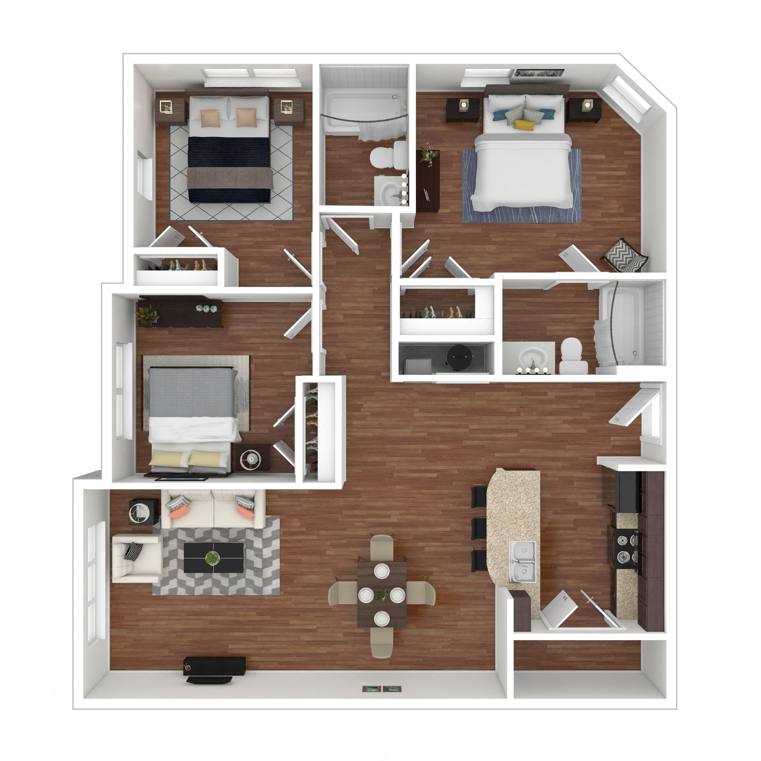 Floor plan for 3 beds, 2 baths, 1100 sqft