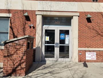 Philadelphia apartment for rent - the front of a brick building with two doors