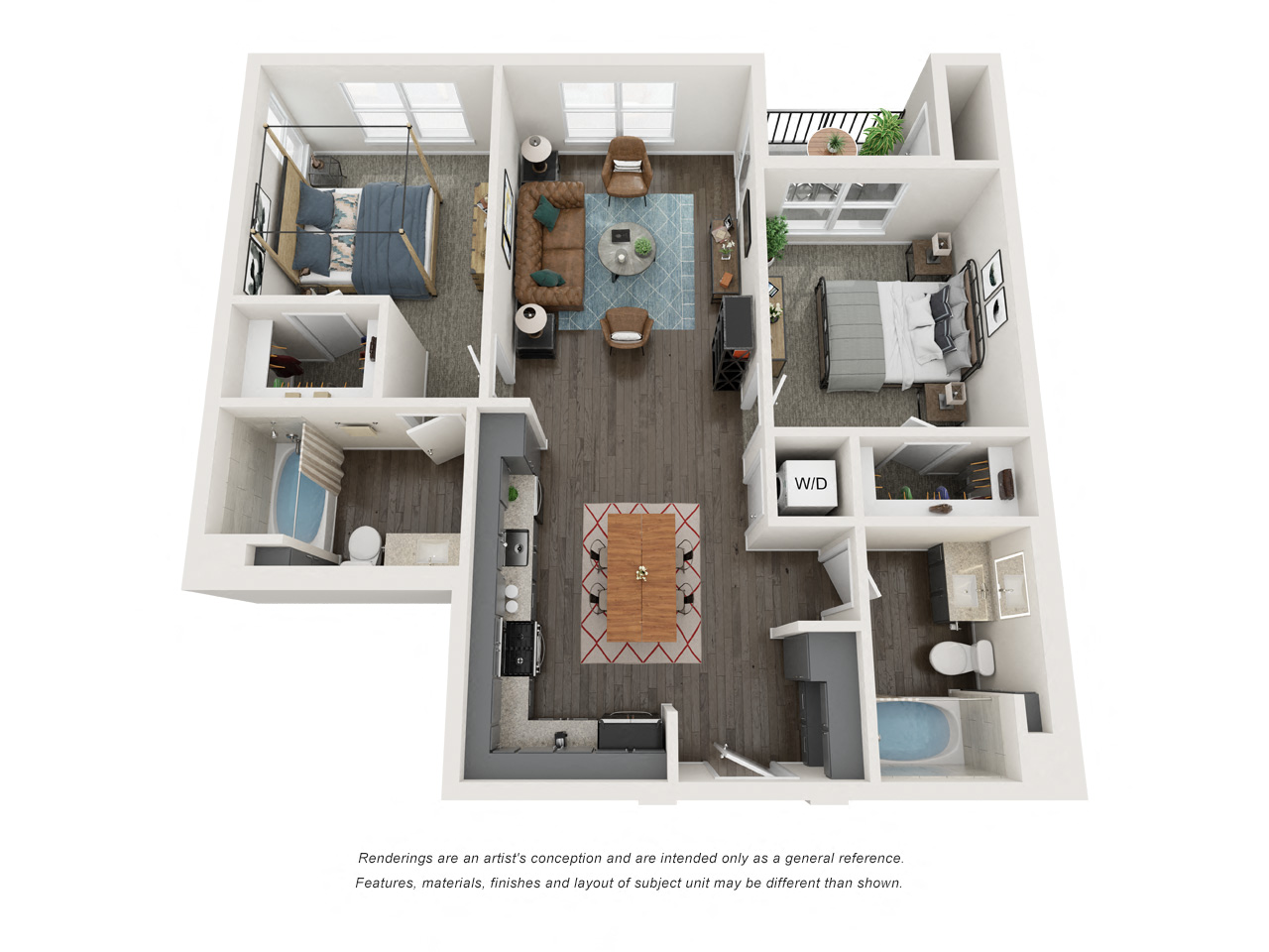 Floor plan for 2 beds, 2 baths, 1056 sqft