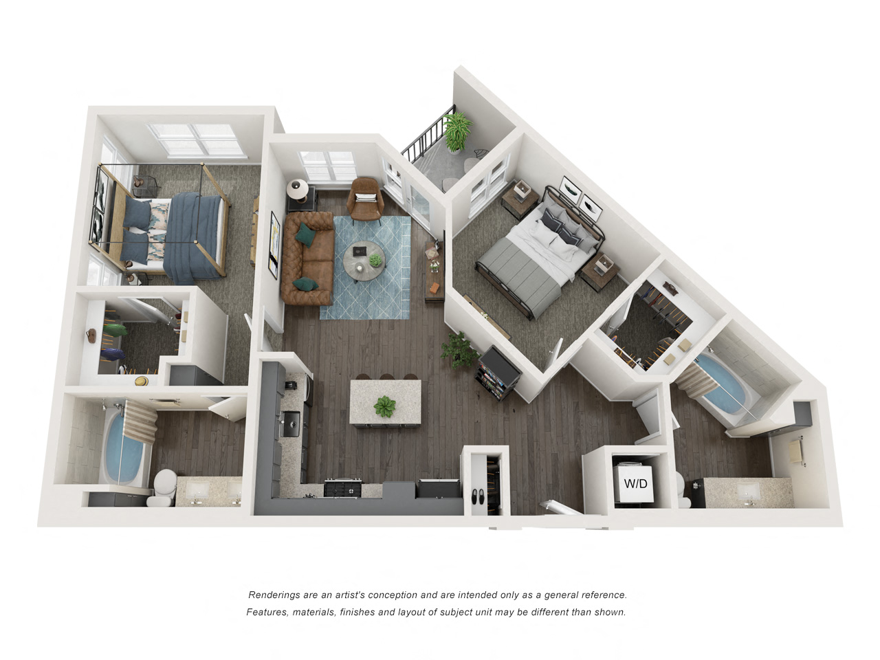 Floor plan for 2 beds, 2 baths, 1061 sqft