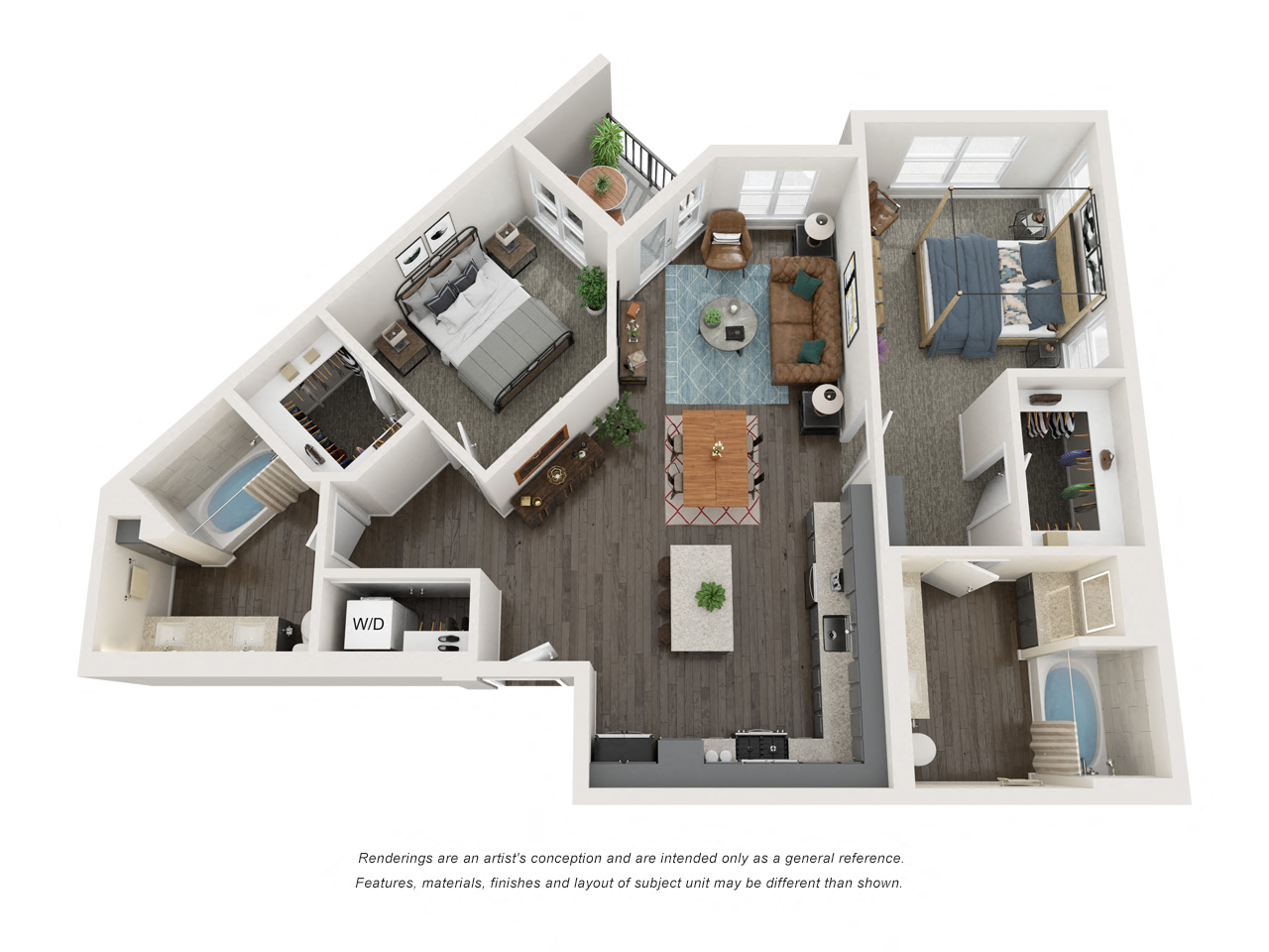 Floor plan for 2 beds, 2 baths, 1203 sqft