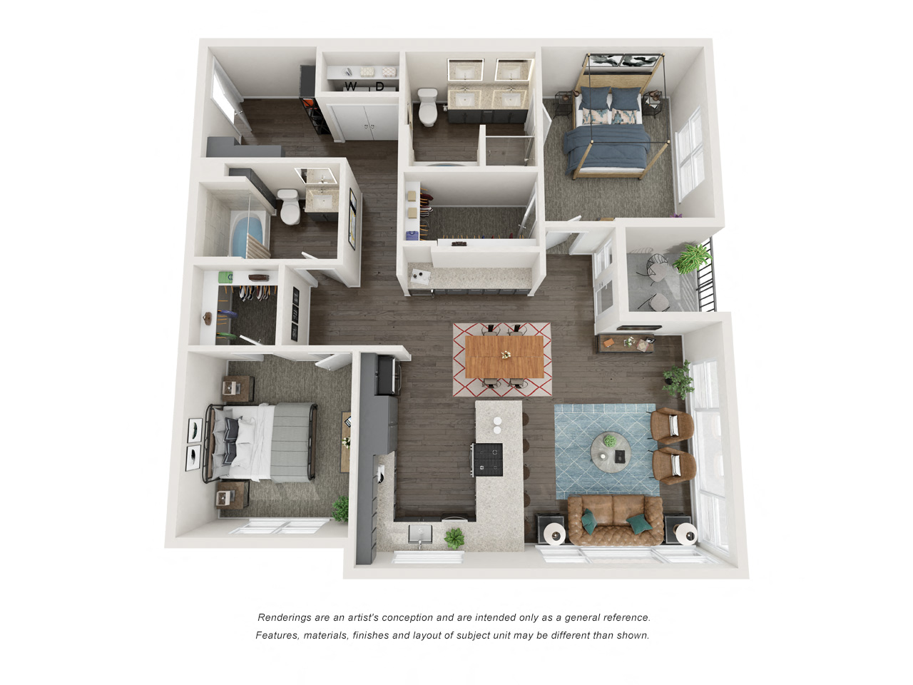 Floor plan for 2 beds, 2 baths, 1347 sqft