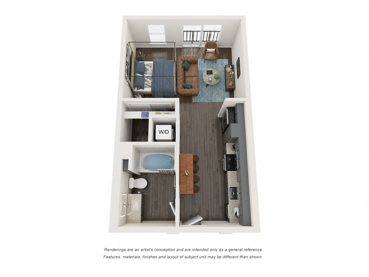 Floor plan for studio, 1 bath, 554 sqft