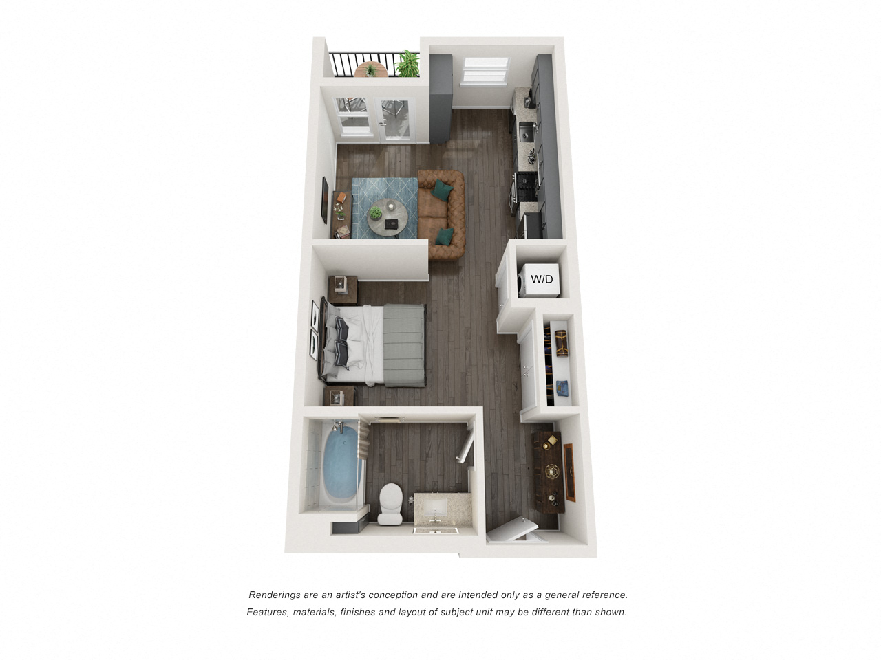 Floor plan for studio, 1 bath, 553 sqft