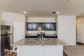 Saint Hedwig house for rent - the kitchen has granite counter tops and black cabinets and stainless steel appliances