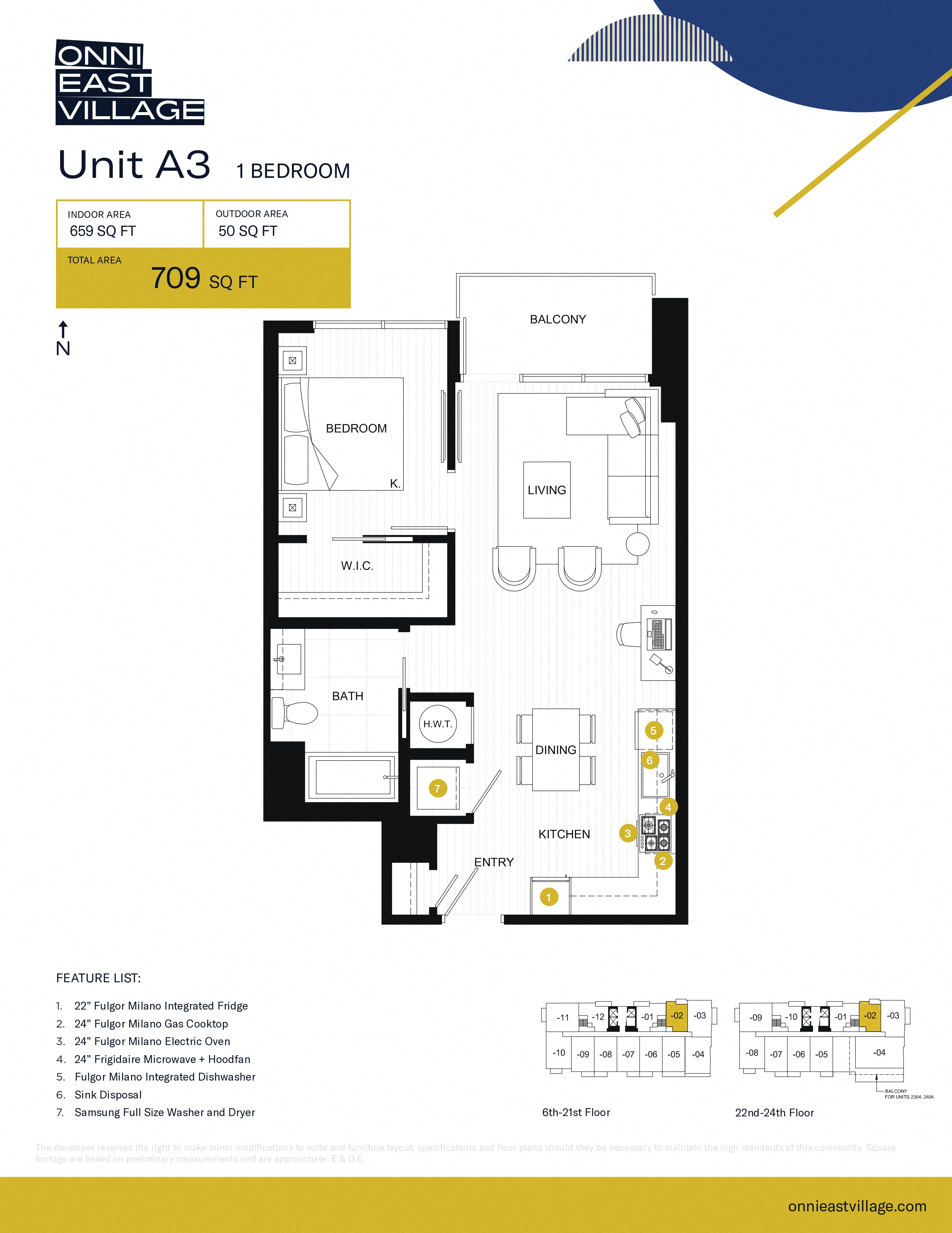 Floor plan for 1 bed, 1 bath, 659 sqft