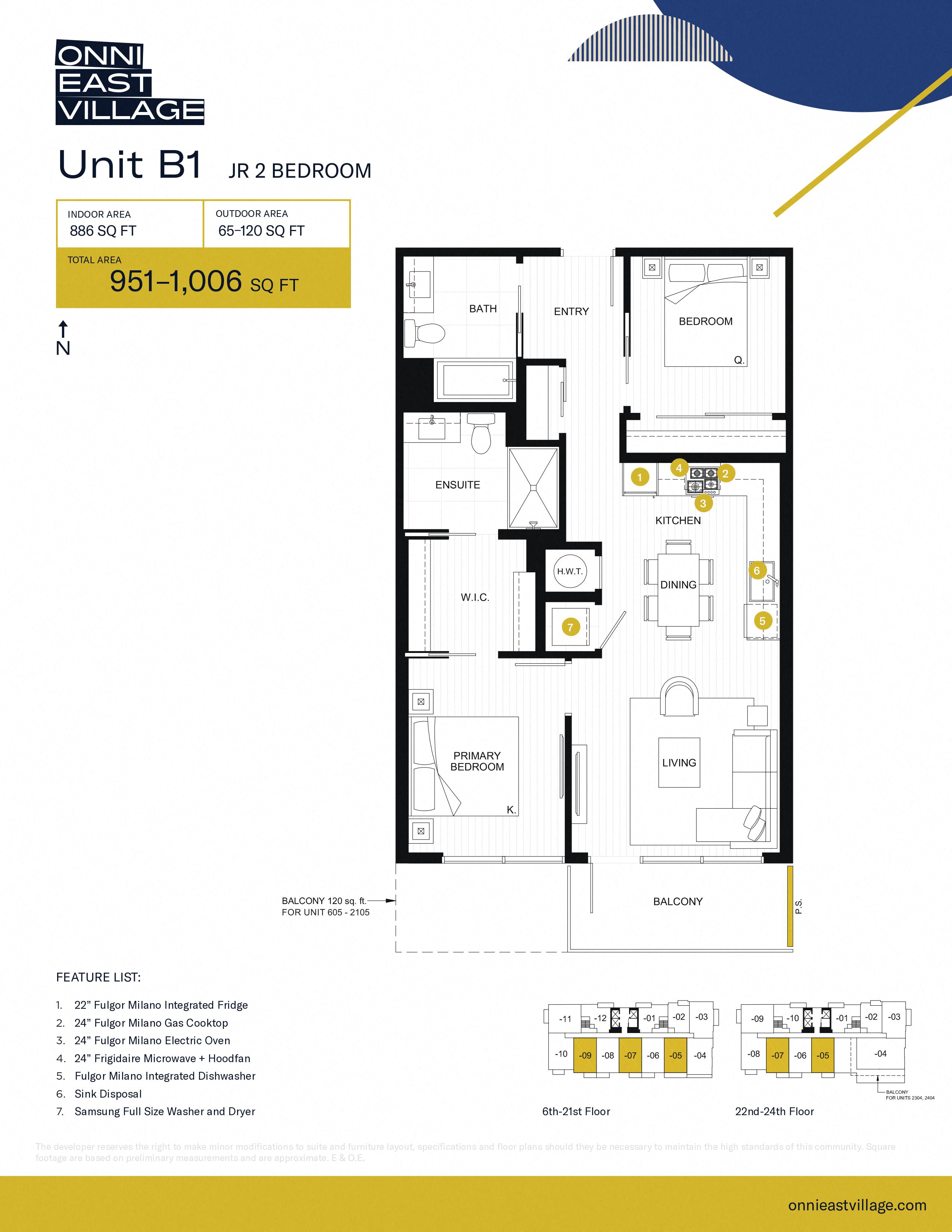 Floor plan for 2 beds, 2 baths, 886 sqft
