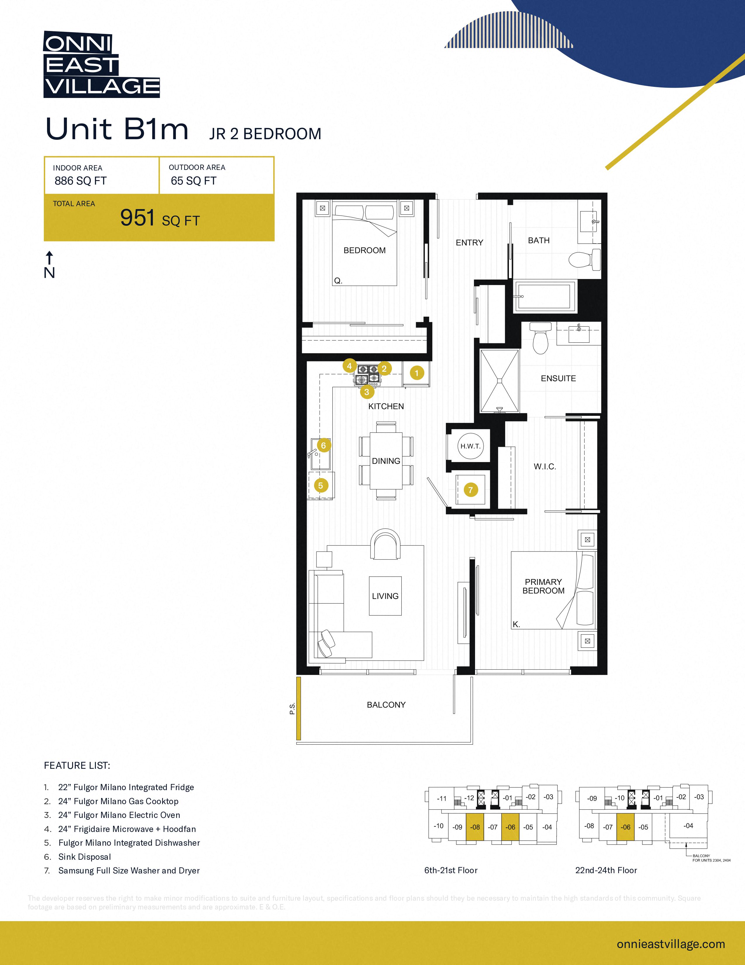 Floor plan for 2 beds, 2 baths, 886 sqft
