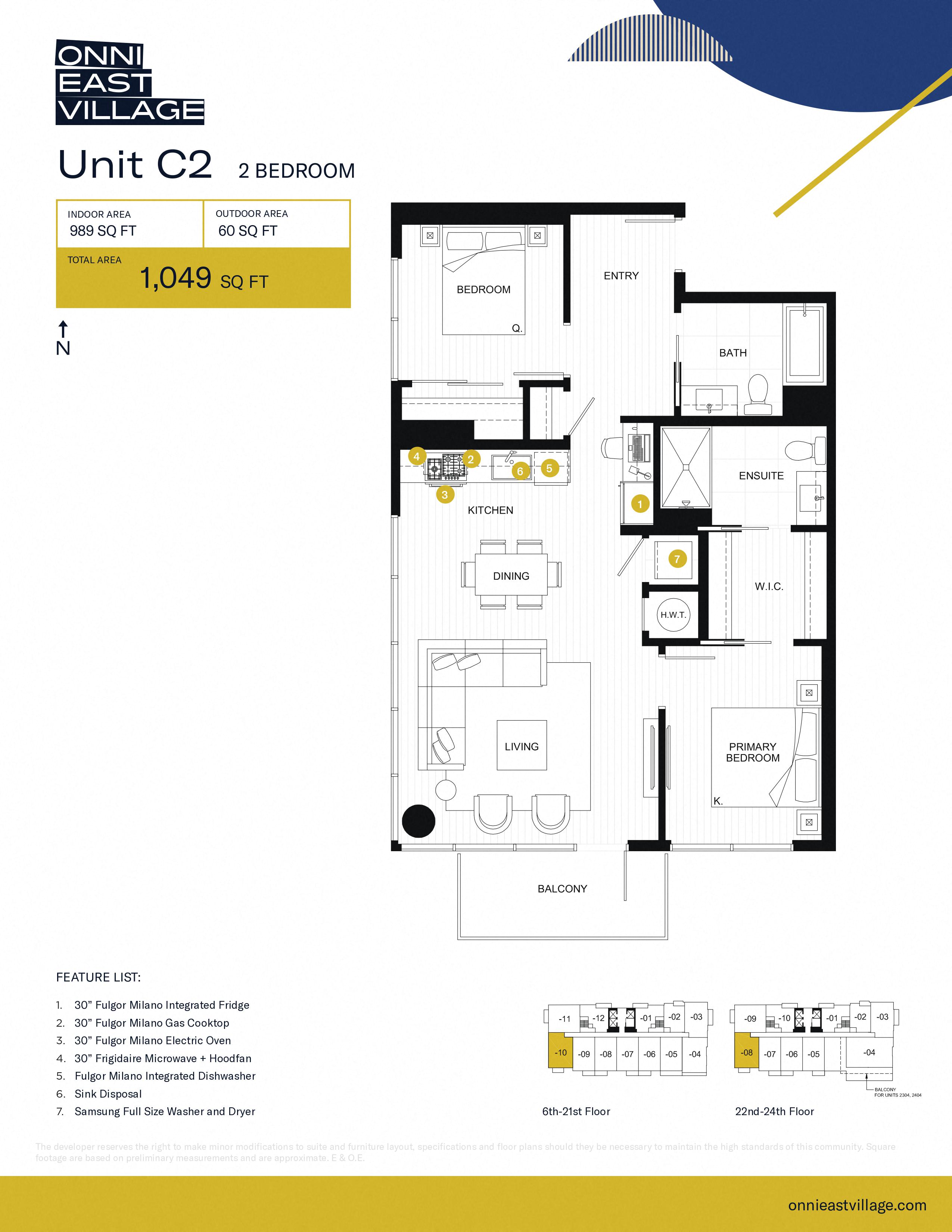Floor plan for 2 beds, 2 baths, 989 sqft