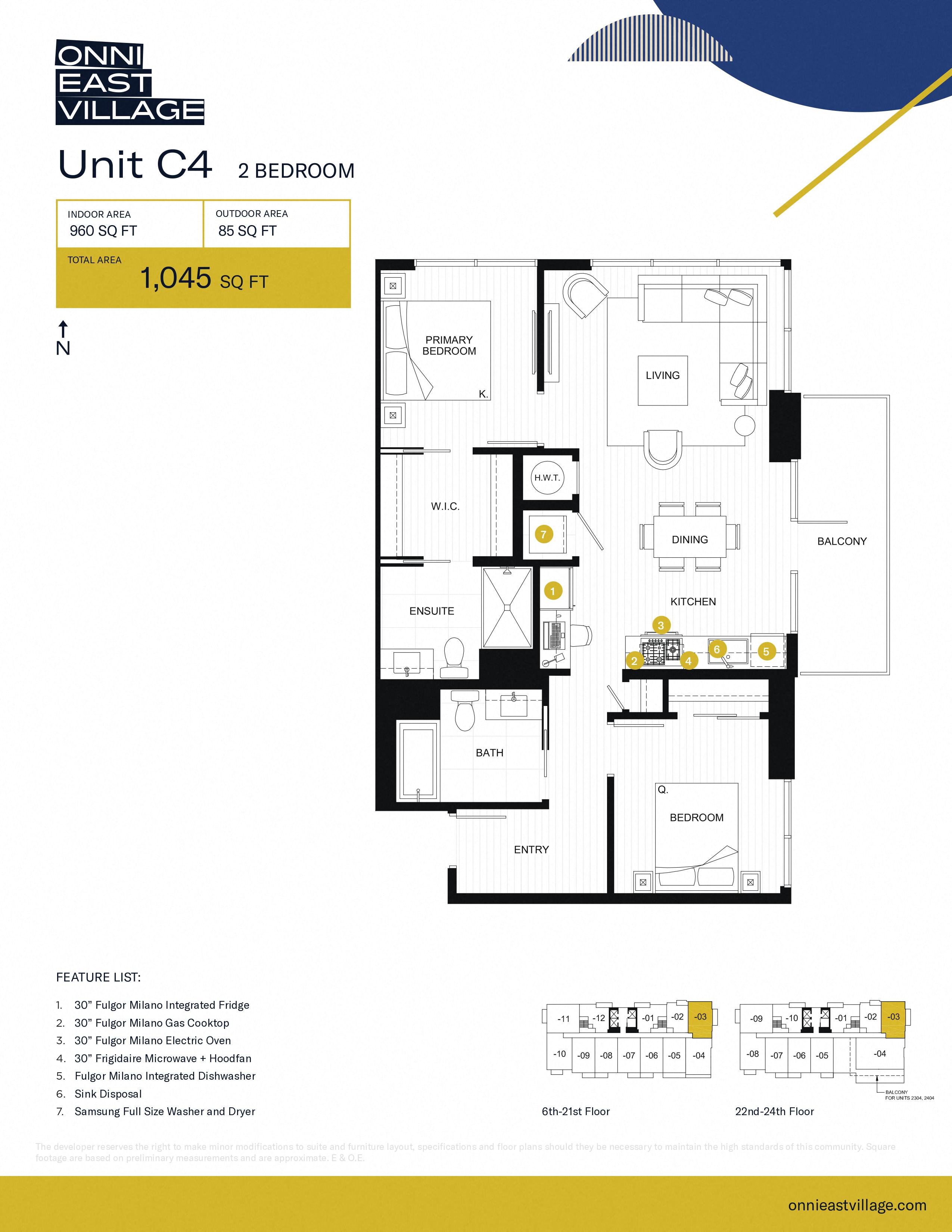 Floor plan for 2 beds, 2 baths, 960 sqft
