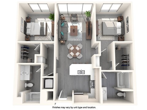 Floor plan for 2 beds, 2 baths, 1087 sqft