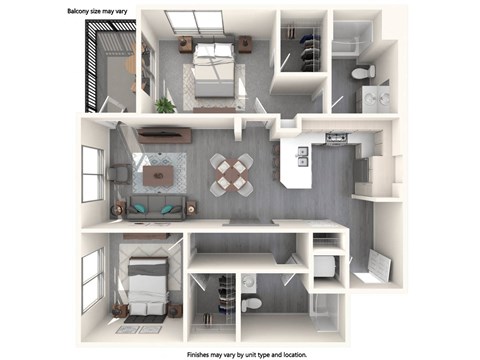 Floor plan for 2 beds, 2 baths, 1122 sqft