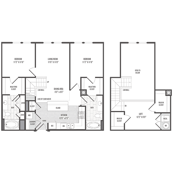 Floor plan for 2 beds, 2 baths, 1180 sqft