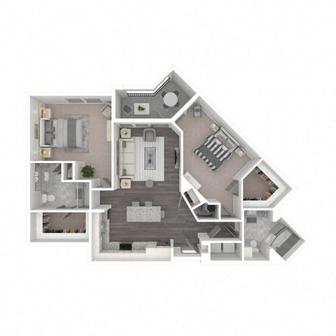 Floor plan for 2 beds, 2 baths, 1201 sqft