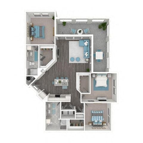 Floor plan for 3 beds, 2 baths, 1361 sqft