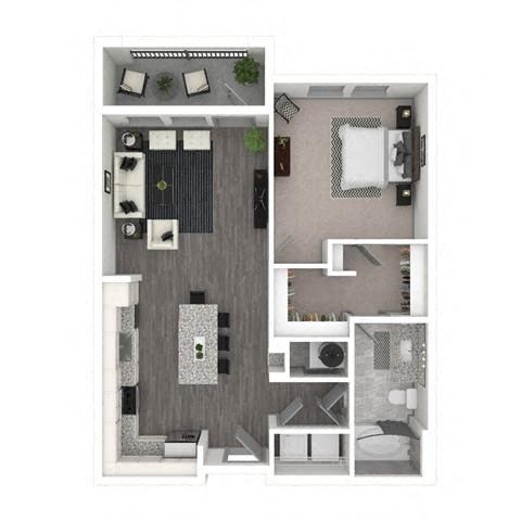 Floor plan for 1 bed, 1 bath, 739 sqft