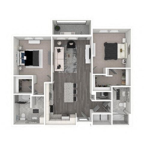 Floor plan for 2 beds, 2 baths, 1056 sqft