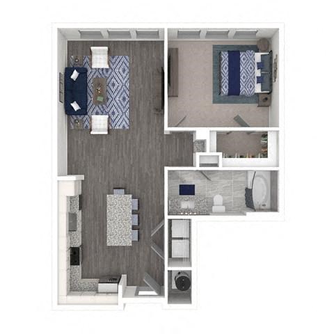 Floor plan for 1 bed, 1 bath, 776 sqft