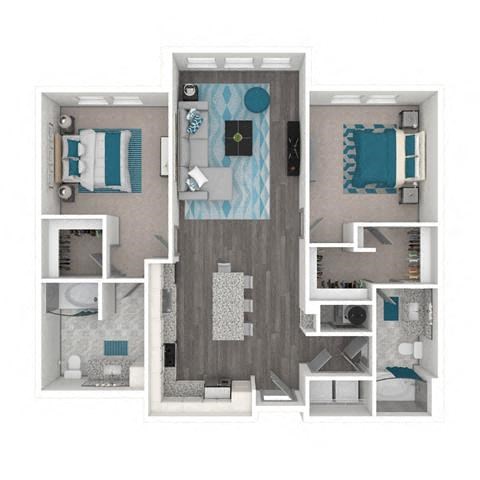Floor plan for 2 beds, 2 baths, 1127 sqft