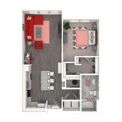 Floor plan for 1 bed, 1 bath, 810 sqft