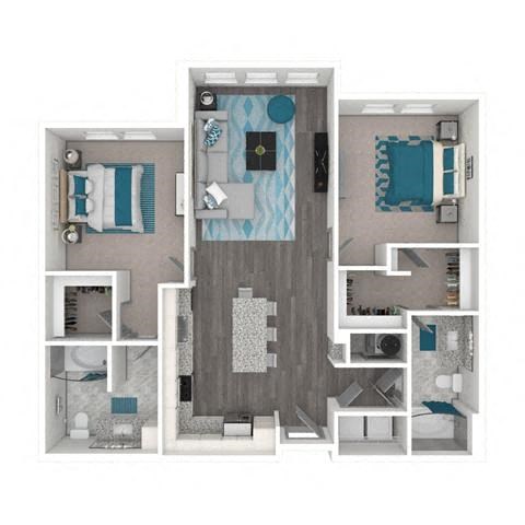 Floor plan for 2 beds, 2 baths, 1127 sqft