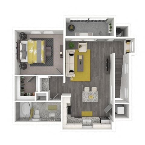 Floor plan for 1 bed, 1 bath, 831 sqft