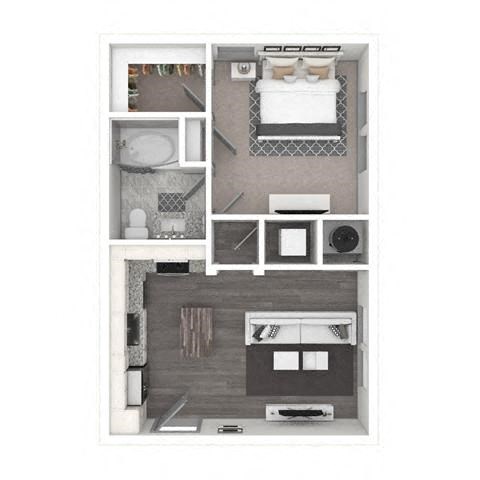 Floor plan for 1 bed, 1 bath, 619 sqft