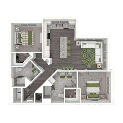 Floor plan for 2 beds, 2 baths, 1120 sqft