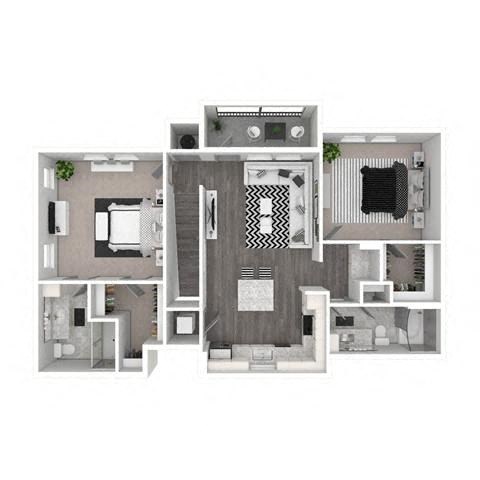 Floor plan for 2 beds, 2 baths, 1156 sqft