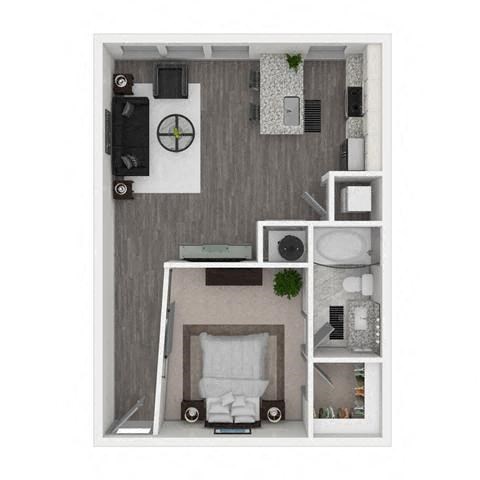Floor plan for studio, 1 bath, 667 sqft