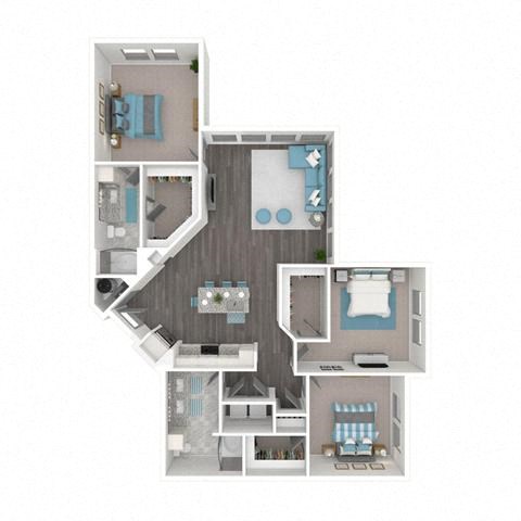 Floor plan for 3 beds, 2 baths, 1361 sqft