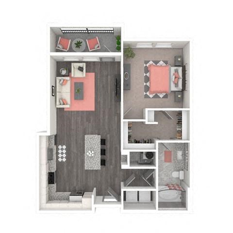 Floor plan for 1 bed, 1 bath, 753 sqft