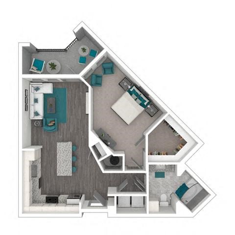 Floor plan for 1 bed, 1 bath, 784 sqft