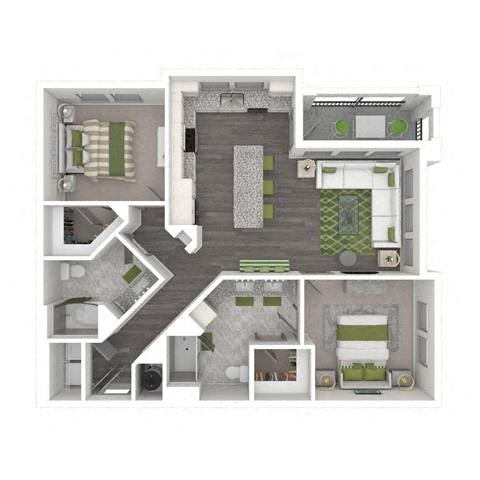 Floor plan for 2 beds, 2 baths, 1120 sqft