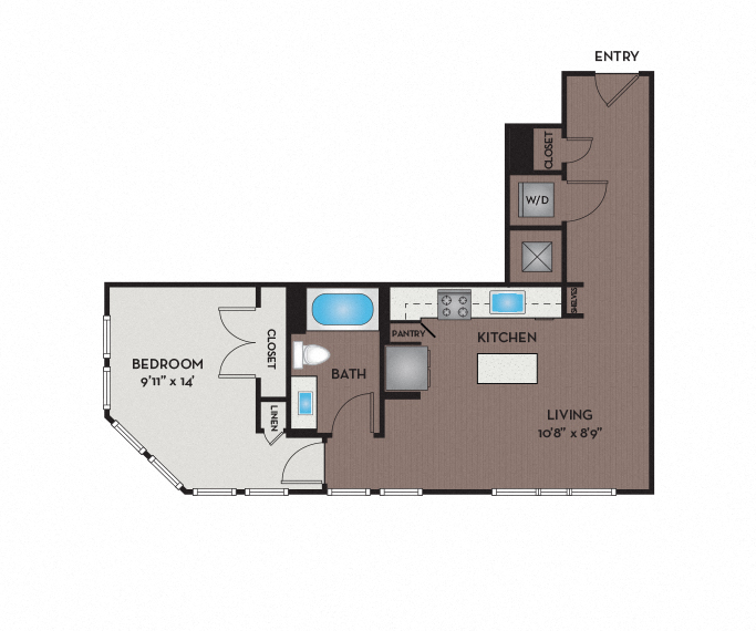 Floor plan for 1 bed, 1 bath, 681 sqft