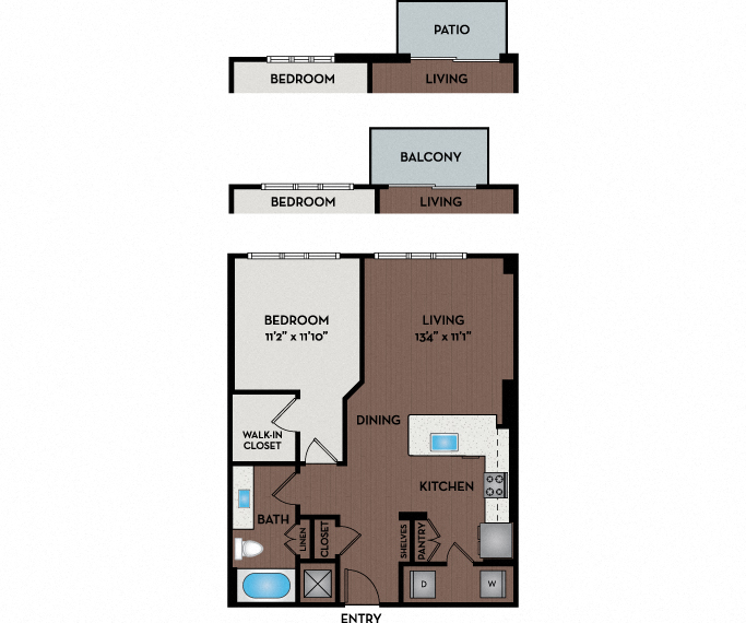 Floor plan for 1 bed, 1 bath, 725 sqft