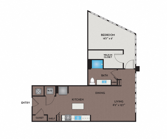 Floor plan for 1 bed, 1 bath, 874 sqft
