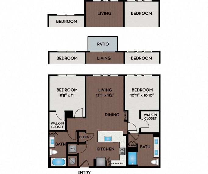 Floor plan for 2 beds, 2 baths, 1114 sqft