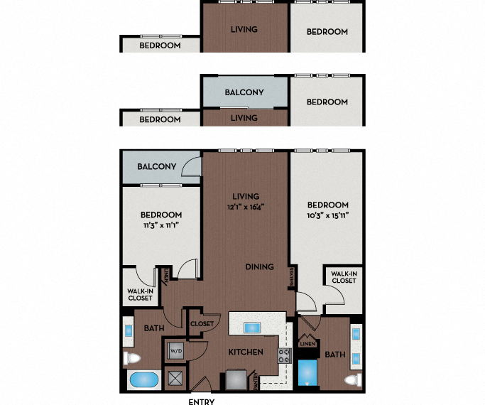 Floor plan for 2 beds, 2 baths, 1115 sqft